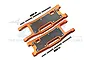 Two orange anodized aluminium RC rear lower suspension arms with carbon fibre protection plates and included mounting hardware.