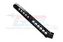 A black anodized aluminium rear chassis brace for RC cars by GPM Racing, featuring a series of weight-reduction holes.