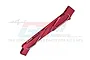 A red anodized aluminium front chassis brace for RC cars by GPM Racing, featuring machined details and engraved text on a white background.