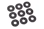 A set of eight black plastic Traxxas 48dp fixed gear adapters arranged on a white background.