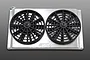 RPM Mock Radiator and Fans Set for RC vehicles, featuring a silver radiator base with two black circular cooling fans mounted on top.