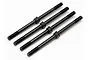 Four black metal turnbuckles for HPI Savage RC trucks arranged diagonally on a white background.