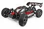 HPI Vorza Flux 6S 1/8 scale RC buggy in red and black livery, featuring off-road tires, a rear wing, and a detailed chassis on a white background.