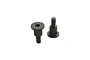 Two black metal shoulder screws with hex drive heads, shown from different angles against a white background.