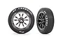 Two Traxxas 2.2 inch Mickey Thompson ET Front tyres pre-glued onto black chrome Weld racing wheels.