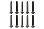 Ten black metal button head screws arranged in two rows of five on a white background.