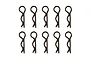 Ten black metal body clips for RC cars arranged in two rows of five on a white background.