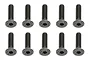 Ten black metal countersunk screws with hex drive heads arranged in two rows of five against a white background.