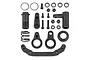 A collection of black plastic and metal RC steering bellcrank components for the Team Associated Rival MT10, laid out on a white background.