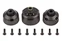 Team Associated Rival MT10 differential case parts including three black plastic housing components and eight black metal screws.