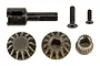 Team Associated Rival MT10 outdrive shaft, pinion gears, and screws on a white background.