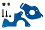 Team Associated Rival MT10 motor mount set including two blue anodized aluminum plates, three black screws, a small spring, and a metal nut.