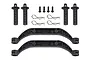 Team Associated Rival MT10 body mount set including four plastic posts, two curved braces, four screws, and four body clips on a white background.