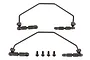 Team Associated Rival MT10 roll bar set including two metal sway bars, plastic rod ends, and four small mounting screws against a white background.