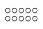 Ten small, circular steel washers arranged in two rows of five against a white background.