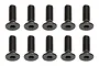 Ten black metal countersunk hex head screws arranged in two rows of five against a white background.