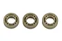 Three identical tan plastic spur gears for the Element RC Stealth X transmission arranged in a row against a white background.