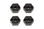 Four black plastic 6mm wheel hex adapters for RC vehicles arranged in a grid on a white background.