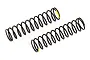 Two black metal RC shock springs with yellow identification markings on a white background.