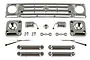 A chrome-plated plastic body accessory kit for the Element RC Sendero, including a front grille, light buckets, side mirrors, wipers, and bumper parts.