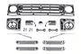 A set of satin chrome plastic scale body accessories for the Element RC Sendero, including a grille, light buckets, mirrors, wipers, and trim pieces.