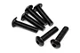 A set of six black metal button head screws with hex sockets, arranged on a white background.