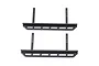 Two black plastic rock sliders for an RC vehicle, featuring mounting arms with pre-drilled adjustment holes.