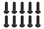 Ten black metal button head screws with hex drive heads arranged in two rows of five against a white background.