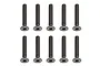 Ten black metal countersunk head screws with hex drive sockets arranged in two rows of five against a white background.