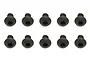 Ten black metal button head screws with hex drive sockets arranged in two rows of five against a white background.