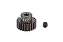 A dark grey Factory Team 23T pinion gear with a matching grub screw on a white background.