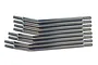A set of eight silver-coloured metal high clearance suspension linkages for an RC vehicle, arranged in a stack against a white background.