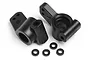 Two black plastic rear hub carriers and four small black washers for HPI Firestorm RC car.