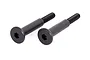 Two black Traxxas 3x16mm partial thread shoulder screws with hex heads on a white background.