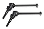 Two black metal CVD driveshafts for Element RC Enduro IFS, featuring universal joints and threaded wheel hubs.