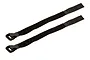 Two black hook and loop battery straps with plastic buckles, shown against a white background.