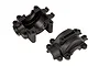 Two black plastic gearbox halves for Element RC Enduro IFS, shown from different angles against a white background.