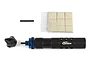 Factory Team Universal Tyre Balancer tool with a black handle, blue adjustment ring, cone, set screw, and a sheet of adhesive balancing putty.