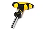 Factory Team T-Handle Ratchet Driver with a yellow and black ergonomic grip and a chrome-plated metal shaft.