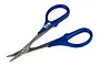 Factory Team curved hobby scissors with blue plastic handles and stainless steel blades, shown against a white background.