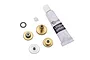 Traxxas metal servo gear set for 2270 servo, including various brass and steel gears, a small washer, a plastic spacer, and a tube of Traxxas lithium grease.