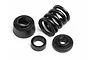 HPI Racing slipper clutch parts set including a black coil spring, two plastic spacers, and a plastic washer on a white background.