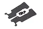 Two black Traxxas rear suspension arm covers with a set of small black mounting screws on a white background.