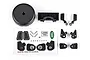 Traxxas TRX-4M body accessory set including a spare tire cover, grille, side mirrors, and a decal sheet for a Land Rover Defender model.