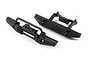 Two black plastic RC car bumpers, one front with a bull bar and one rear, isolated on a white background.