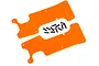 Two bright orange Traxxas rear suspension arm covers with a set of small black mounting screws on a white background.