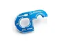 A blue anodized aluminium motor mount for Tamiya XV-02 by Yeah Racing, featuring laser-etched branding and warning text on a white background.