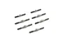 Seven silver-colored metal adjustable turnbuckles for RC cars arranged on a white background.