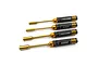 A set of four Yeah Racing aluminium lock nut drivers with black knurled handles and gold accents, arranged horizontally on a white background.