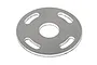 A circular HPI 1.5mm motor spacer plate made of silver metal with a center hole and four curved mounting slots.